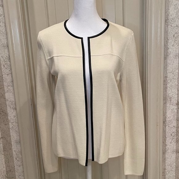 Talbots Sweaters - Talbots Ivory Sweater with Faux Leather Trim